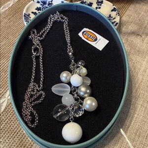 Fossil Silver and White Beaded Necklace